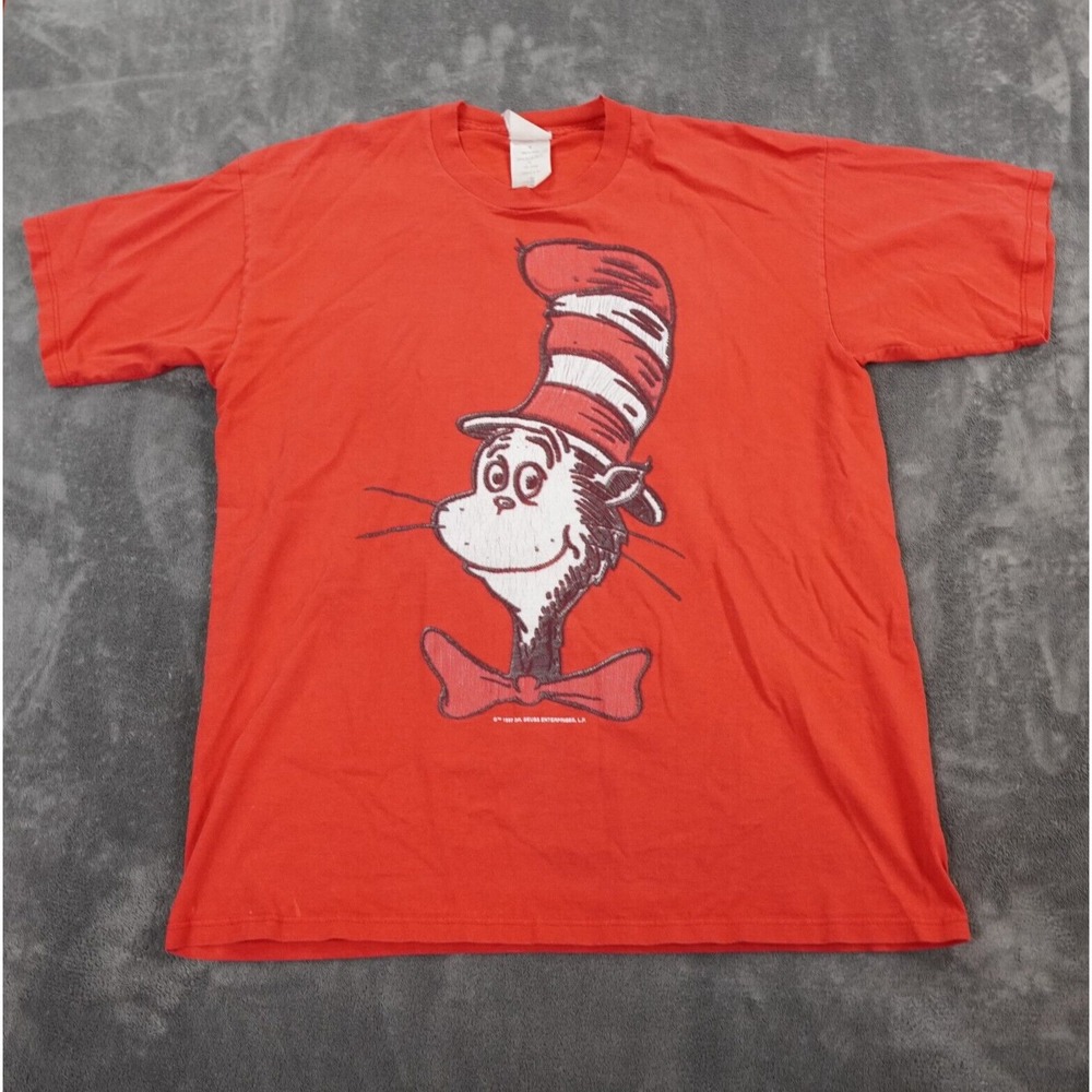 Vintage Dr Seuss Cat In The‎ Hat T-Shirt  Adult Large Red Seuss 90s Wear Print
